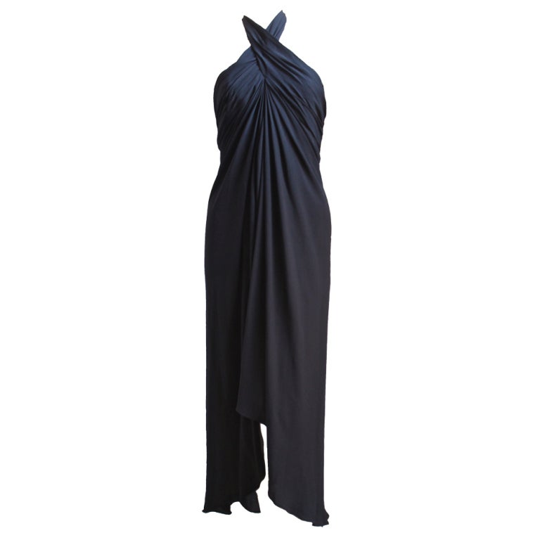 1980's OSCAR DE LA RENTA black silk Grecian gown at 1stdibs