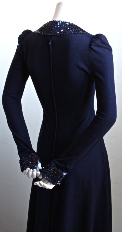 Black 1960's BIBA wool dress with sequined trim