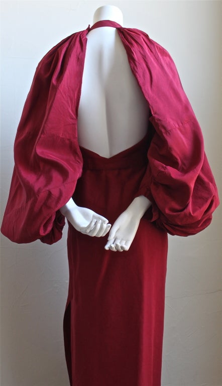 Very rare raspberry silk taffeta haute couture gown made by Madame Gres dating to 1976. Fits a US 6-10. Made in France. Good condition - the sheen to the taffeta has faded (fabric isn't as stiff as I assume it should be which indicates it may have