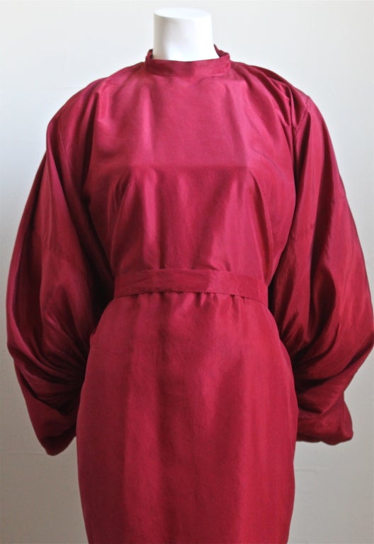 Women's rare MADAME GRES silk taffeta gown with balloon sleeves 1976