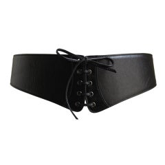 AZZEDINE ALAIA black leather lace up corset belt