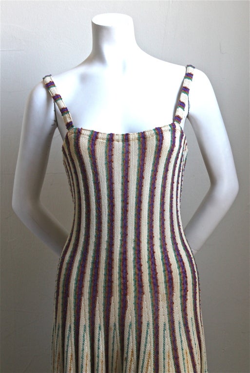 Knit flared summer dress designed by Missoni dating to 1980. Dress best fits a size medium. Unstretched measurements are: bust 33
