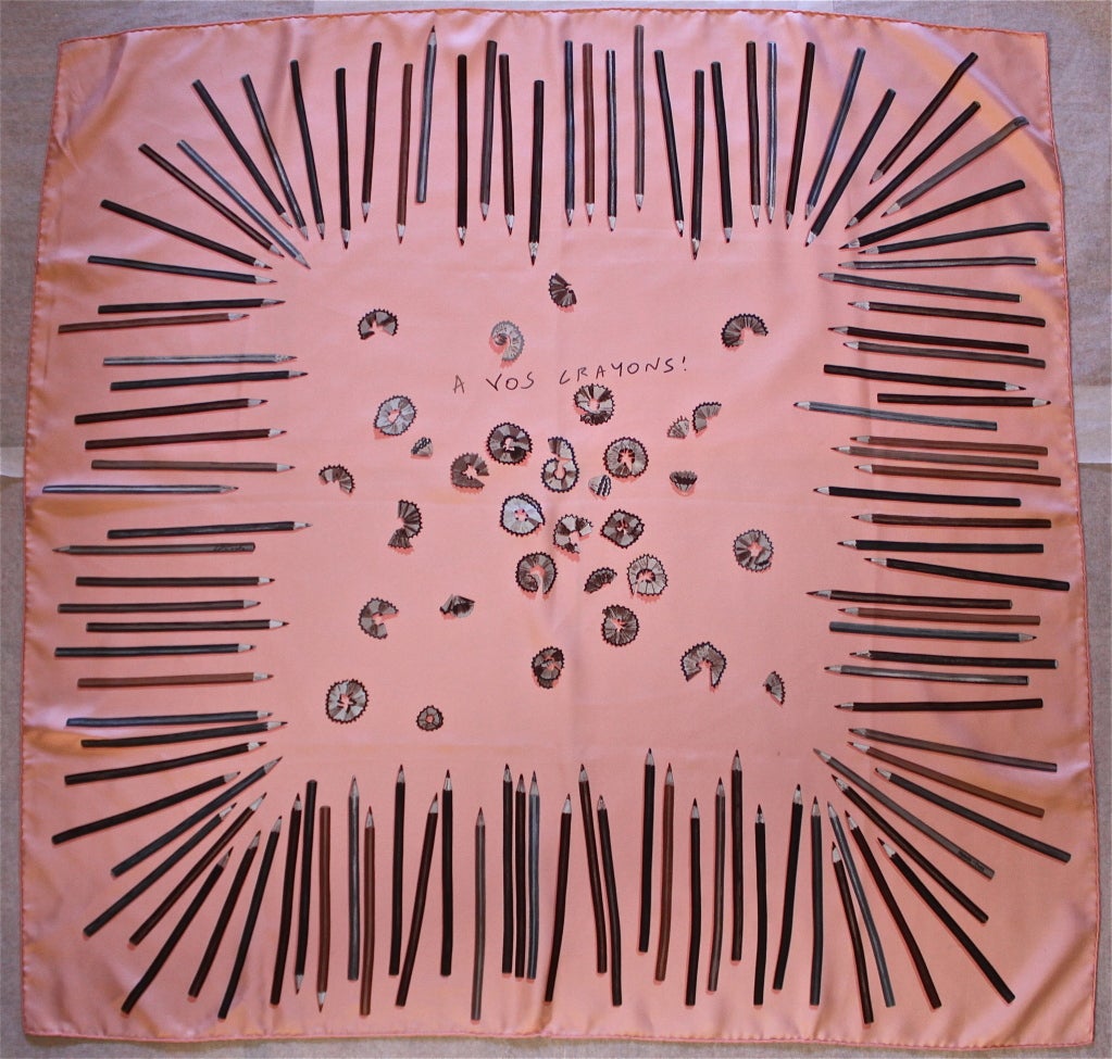 Hermes  "A Vos Crayons" silk scarf designed by Leigh Cooke  2004