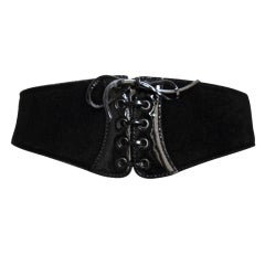 1990's AZZEDINE ALAIA black suede & patent leather corset belt