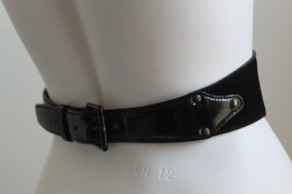 Women's 1990's AZZEDINE ALAIA black suede & patent leather corset belt