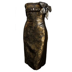 LANVIN metallic bronze floral dress