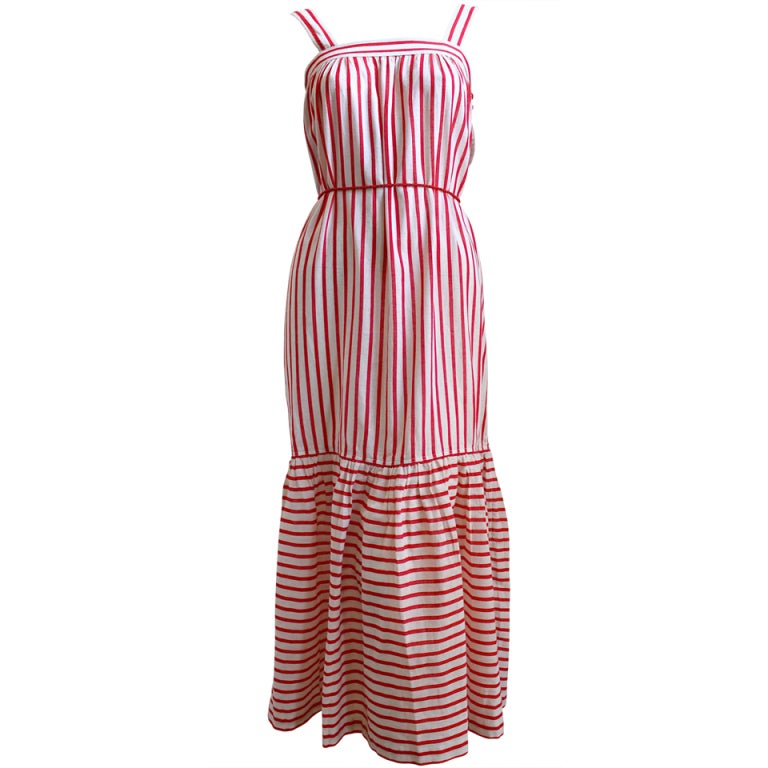 1970's YVES SAINT LAURENT gauzy red striped peasant dress at 1stDibs