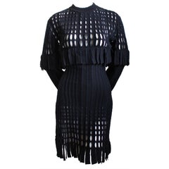 1991 AZZEDINE ALAIA black and navy fringed wool dress