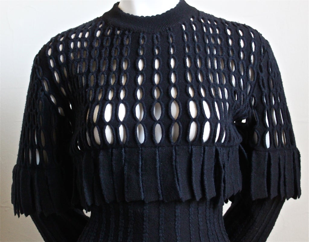 1991 AZZEDINE ALAIA black and navy fringed wool dress