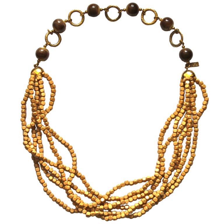 1970's YVES SAINT LAURENT wood beaded necklace