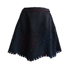 1994 AZZEDINE ALAIA suede laser cut skirt with colored fringe