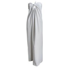 1976  HALSTON off-white strapless spiral cut jersey dress