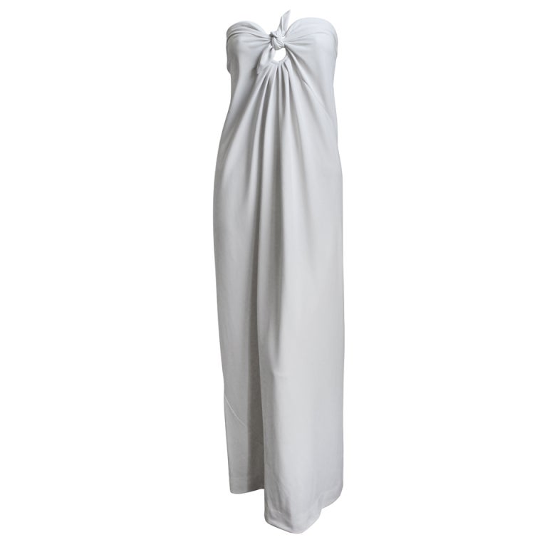 1976 HALSTON off-white strapless spiral cut jersey dress at 1stDibs