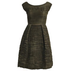 1950's SYBIL CONNOLLY haute couture hand pleated olive dress