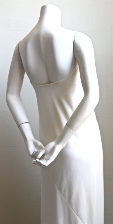 1976  HALSTON off-white strapless spiral cut jersey dress 1