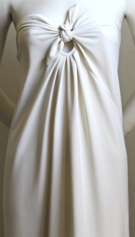 Women's 1976  HALSTON off-white strapless spiral cut jersey dress