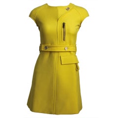1960's COURREGES couture acid yellow mini dress