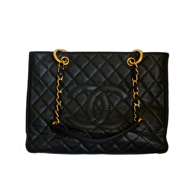 CHANEL GST caviar leather tote bag with gold hardware