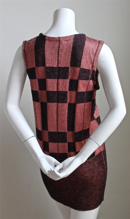 Black and rose checked knit minidress from Lanvin dating to 1996. Can also be worn as a tunic. French size 40. Bust measures 36