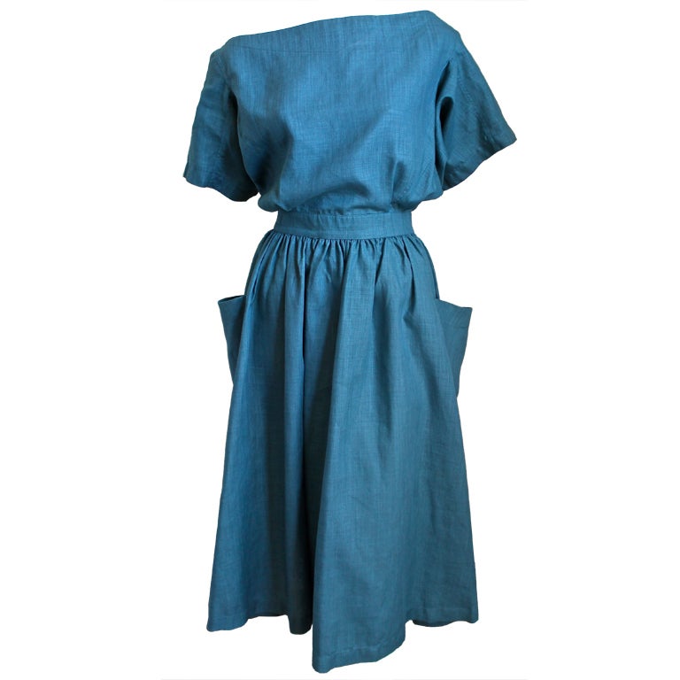 1980's AZZEDINE ALAIA turquoise linen dress with cut out back