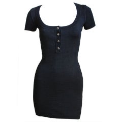 Vintage AZZEDINE ALAIA black textured knit minidress with star buttons