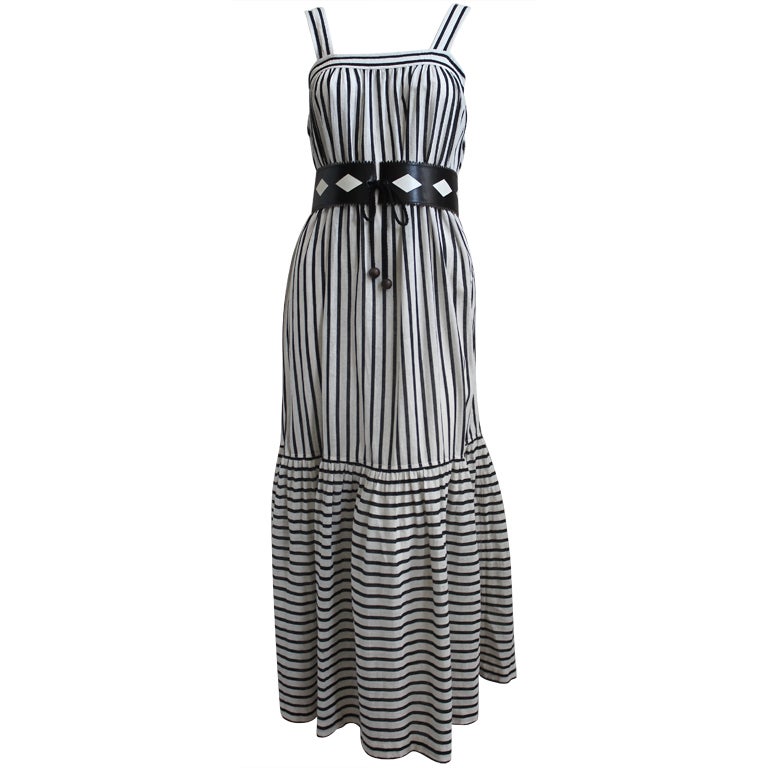 1970's YVES SAINT LAURENT gauzy black striped peasant dress