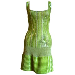 Vintage AZZEDINE ALAIA chartreuse green beaded and sequined dress