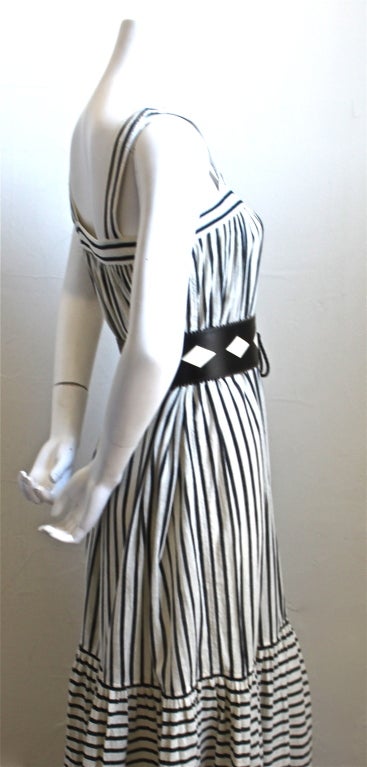 1970's YVES SAINT LAURENT gauzy black striped peasant dress In Excellent Condition In San Fransisco, CA