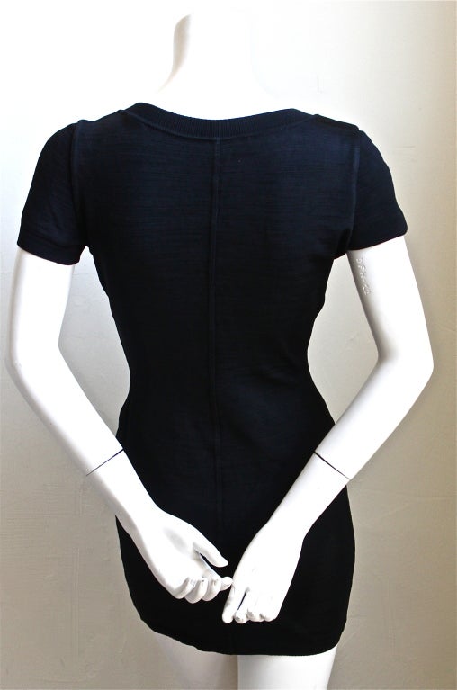 Black AZZEDINE ALAIA black textured knit minidress with star buttons