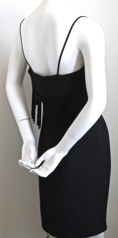 1990's THIERRY MUGLER black dress with fringe In Excellent Condition In San Fransisco, CA