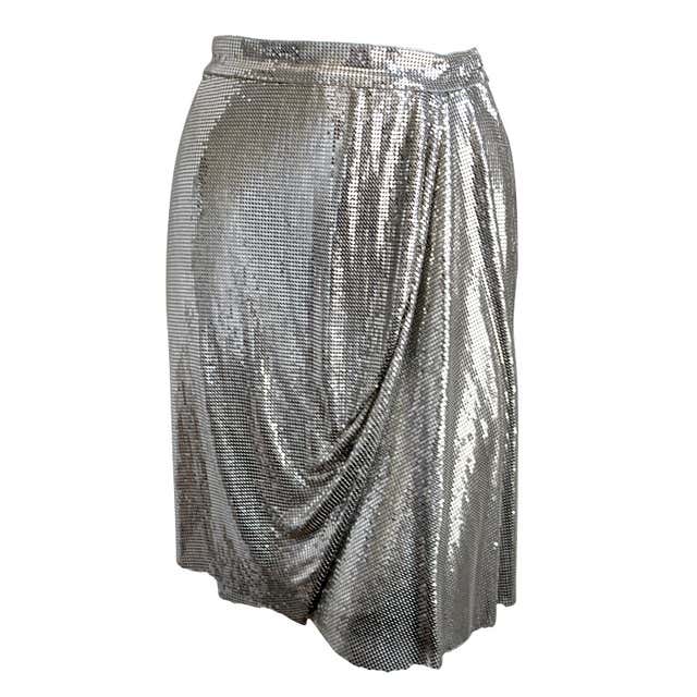 1994 GIANNI VERSACE COUTURE silver Oroton chainmail skirt at 1stDibs