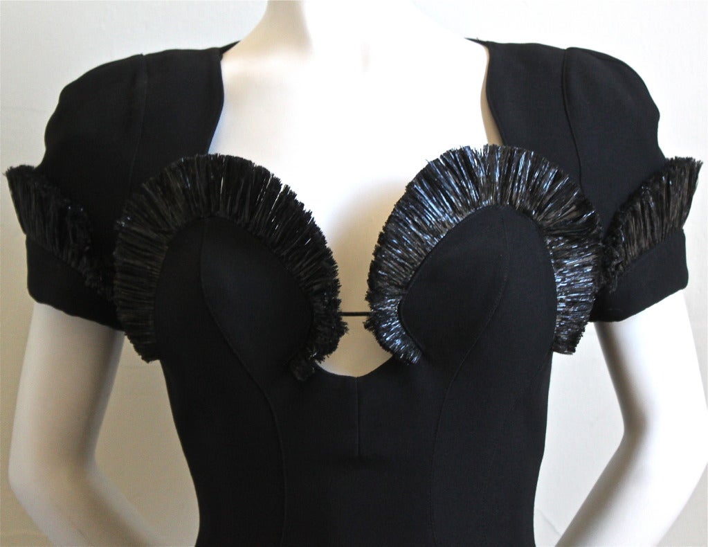 THIERRY MUGLER sculptured dress with raffia trim