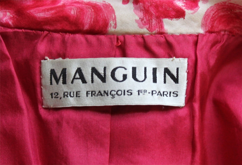 1950's LUCILE MANGUIN haute couture silk apron dress and jacket In Excellent Condition For Sale In San Fransisco, CA