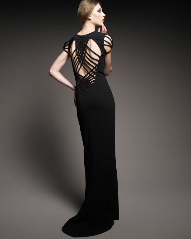 JEAN PAUL GAULTIER jet black caged cut out gown with woven back 1