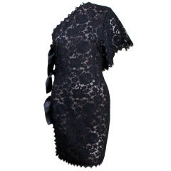 1980's YVES SAINT LAURENT asymmetrical lace dress with ties