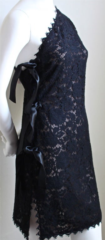 Women's 1980's YVES SAINT LAURENT asymmetrical lace dress with ties