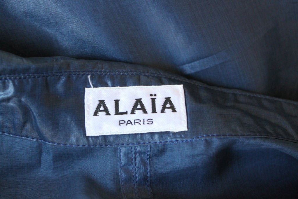 AZZEDINE ALAIA navy sheer silk trench coat In Excellent Condition In San Fransisco, CA