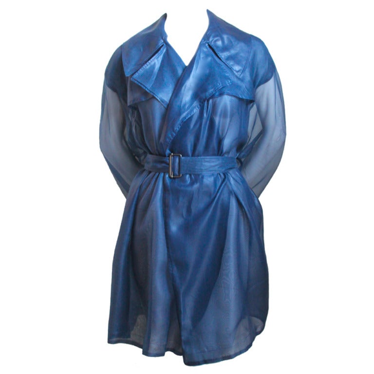 AZZEDINE ALAIA navy sheer silk trench coat