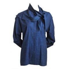 1980's ISSEY MIYAKE indigo raw silk shirt with draped neckline