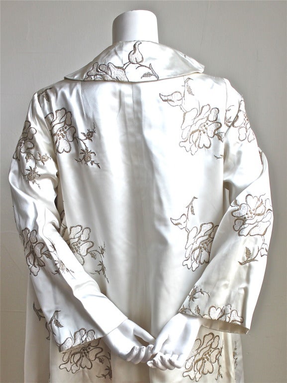 Gray MAGGY ROUFF haute couture satin evening coat with metallic embroidery