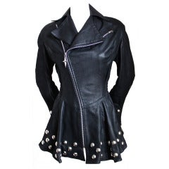 Vintage 1990's THIERRY MUGLER black leather jacket with oversized silver studs
