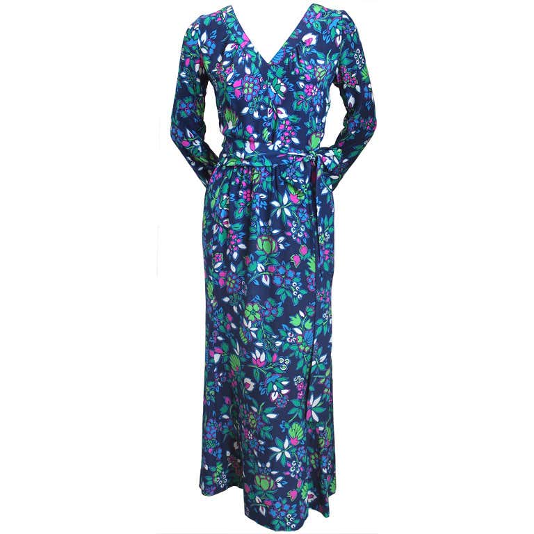 1980's YVES SAINT LAURENT floral dress with long tie For Sale at 1stDibs
