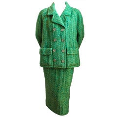 Vintage 1950's BALENCIAGA green tweed boucle haute couture skirt suit