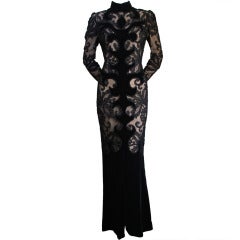 1960's PIERRE BALMAIN velvet and lace dress with beading