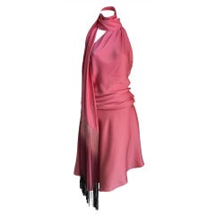 ALEXANDER MCQUEEN fuschia silk dress with ombre fringe