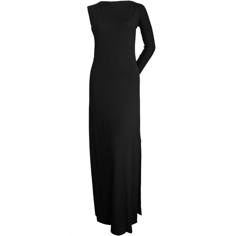 1990's HELMUT LANG asymmetrical black jersey dress