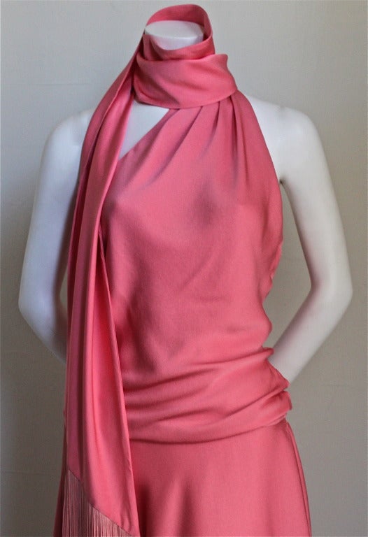 ALEXANDER MCQUEEN fuschia silk dress with ombre fringe