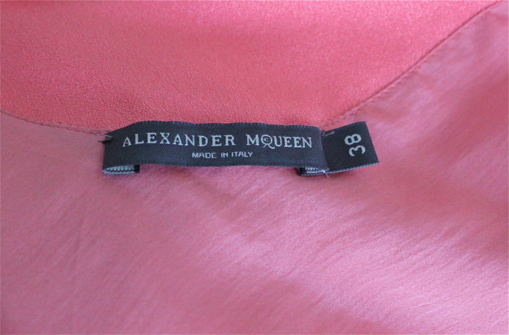 ALEXANDER MCQUEEN fuschia silk dress with ombre fringe at 1stDibs