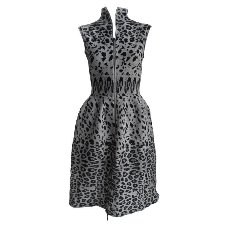 AZZEDINE ALAIA leopard knit dress with full length zipper
