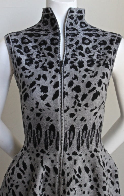 AZZEDINE ALAIA leopard knit dress with full length zipper In New Condition In San Fransisco, CA